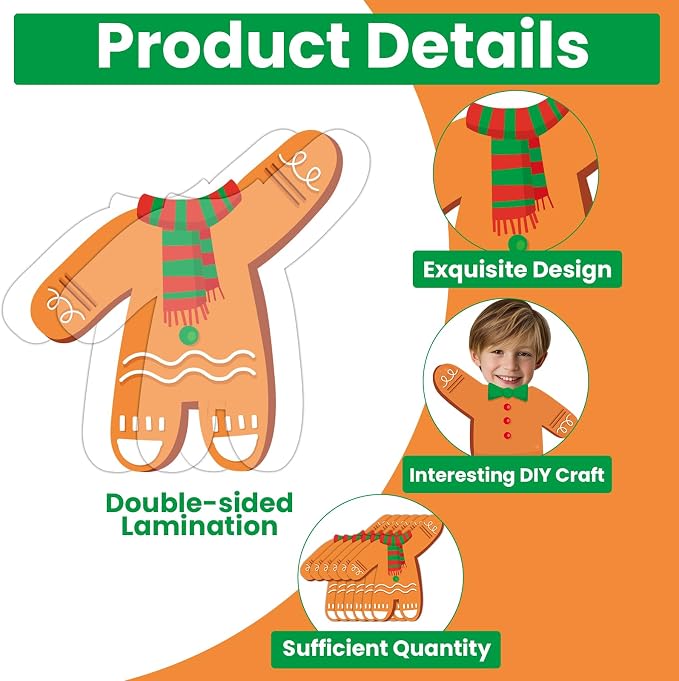 60Pcs Christmas Gingerbread Cutouts Christmas Bulletin Board Decoration Gingerbread Man DIY Photo Craft Cutouts Xmas Classroom Supplies for Teacher Student Winter Holiday Party School Home Wall Decor