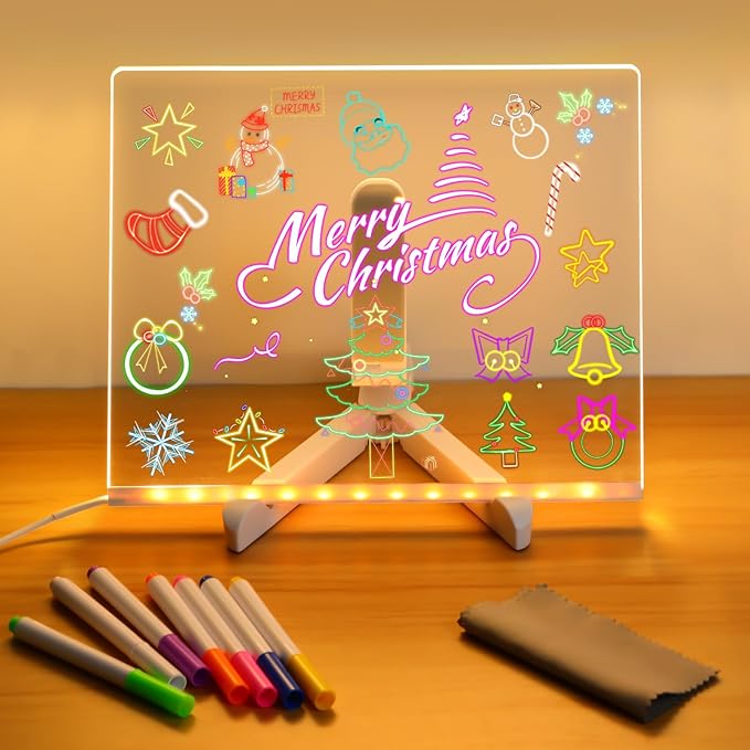 Led Note Board with Colors, Up Acrylic Message Board, Glowing Acrylic Dry Erase Board, Led Boards to Write On,Led Drawing Board Medium(7.9 * 7.9in) for Use by People Aged 14 and Above