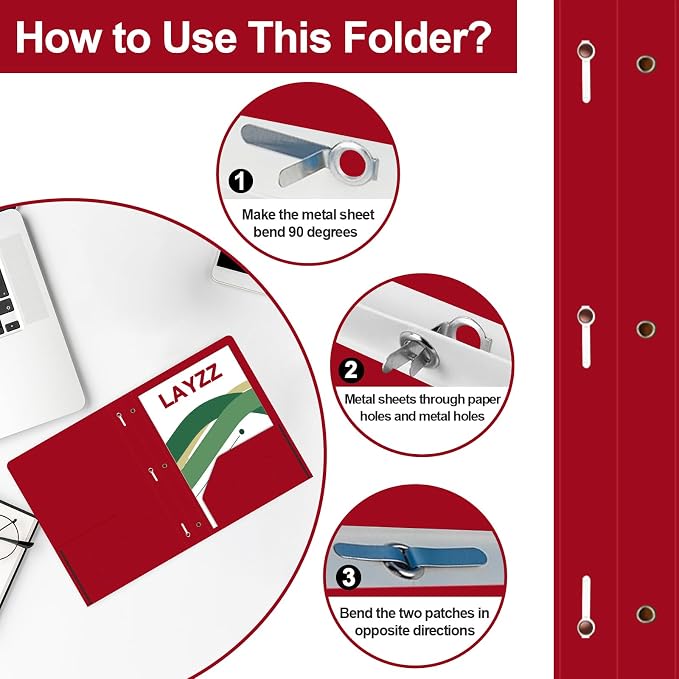 Two Pocket Folders with Prongs, LAYZZ 60 Pack Poly Plastic Folders, Heavy Duty Plastic Folders with Pockets and Prongs, Letter Size, for Offices and Schools (Red)