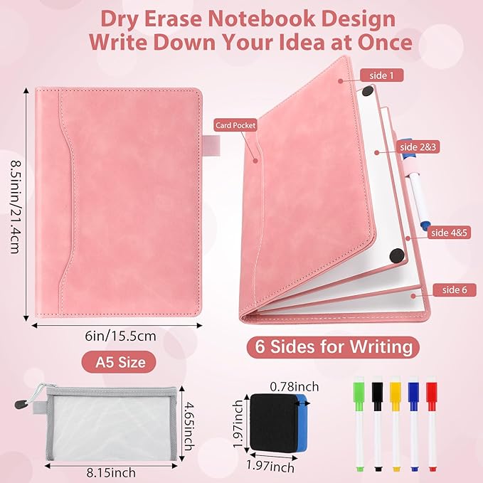 Feifeiya 6 Sides Dry Erase Whiteboard Notebook Portable Notebook White Boards 6"x9"(a5) Small Folding Whiteboard Anti-ghosting Surface, Travel Dry Erase Mini White Board for Office, School, Study