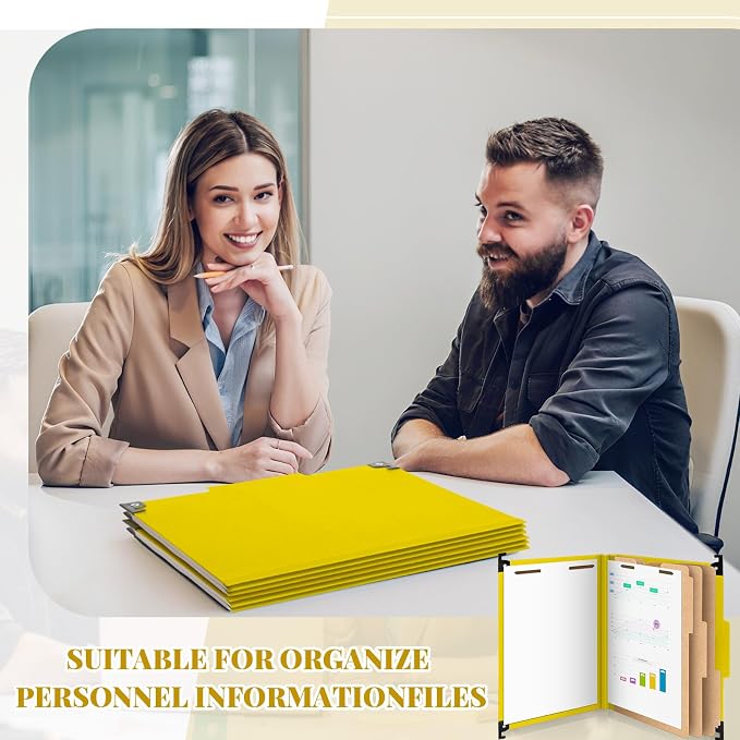 Henoyso 10 Pcs Hanging Classification File Folders, Letter Size Yellow Folders with 3 Pressboard Dividers, 8 Fasteners, 4 Inch Expansion, 1/3-cut Top Tab for Medical Records and File Cabinet Organizer