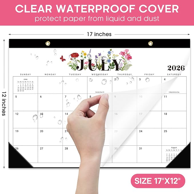 Desk Calendar 2026-2027, 18-Month Calendar Runs from July 2026 to December 2027, Large 17" x 12" Monthly Desktop & Wall Calendar for Home & Office - Soft Botanica