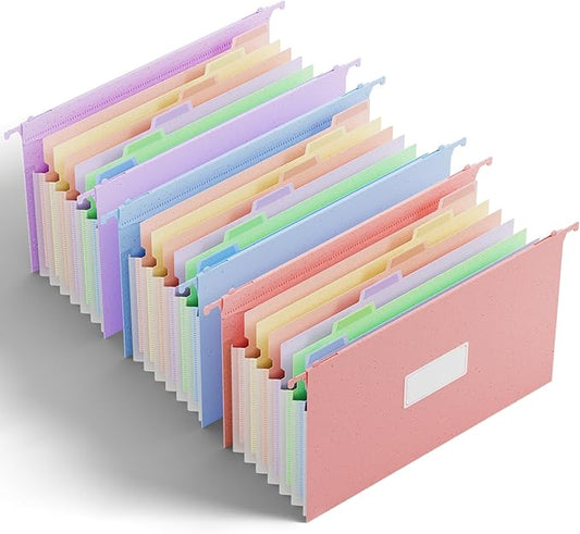 Ansook Legal Size Hanging File Folders, 7 Pockets 1.2" Accordion File Organizer, Hanging Folders for Filing Cabinet, Expandable File Folders for Office Home School - 50% Wheat Straw(Assorted Colors)