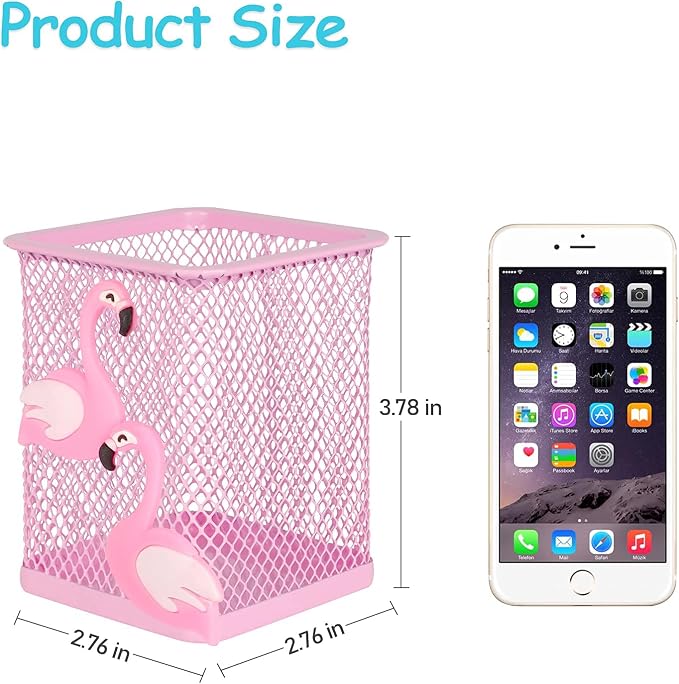 Trycooling 2 Pack Metal Cute Pen Pencil Holder Office Home Desk Square Pencil Cup Caddy Box Makeup Brush Holders for Girls (Square)