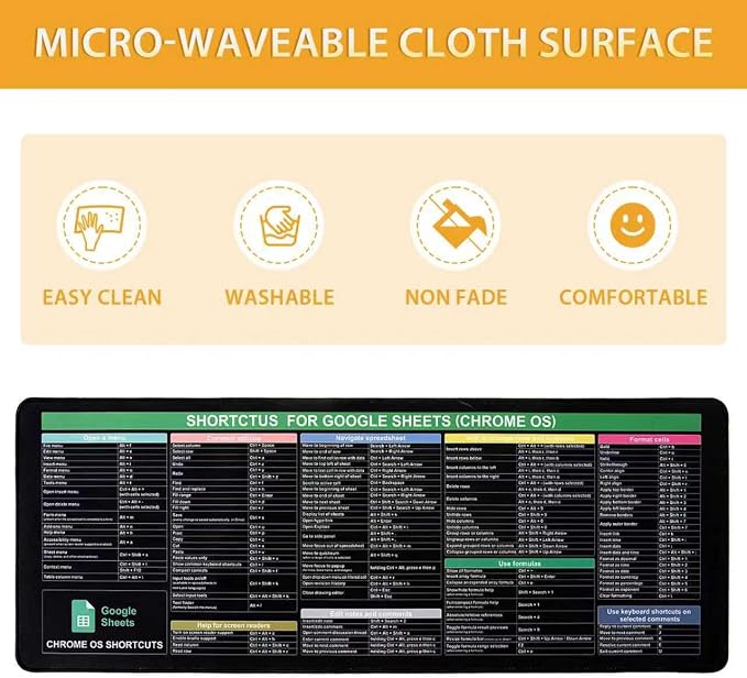 Mouse Pad with Shortcuts for Google Sheets Cheat Sheet Mousepad - Chrome OS,Large Size XL Gaming Pad for Mouse and Keyboard, High Definition Printing, Stitching,Washable, Anti Slip