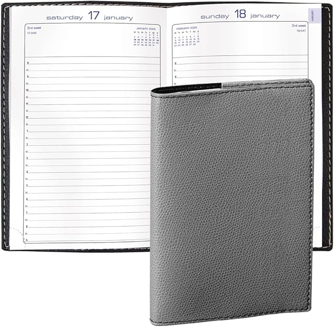 Exacompta 2026 Journal 21 - Daily/Monthly Planner - 12 Months, Jan. to Dec. - 5 1/4 x 8 1/4" - Grained Faux Leather Club Grey Cover - Time Management Organizer and Appointment Journal