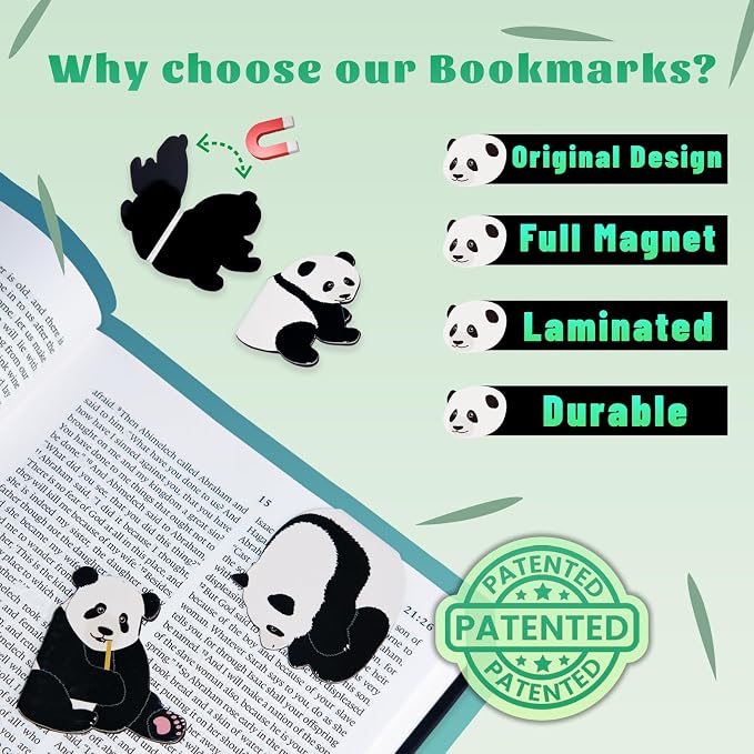 Magnetic Panda Bookmark for Women, 6 Pieces Assorted Cute Book Markers Clip Set, Reading Accessories Birthday Gifts, Book Mark for Book Lovers