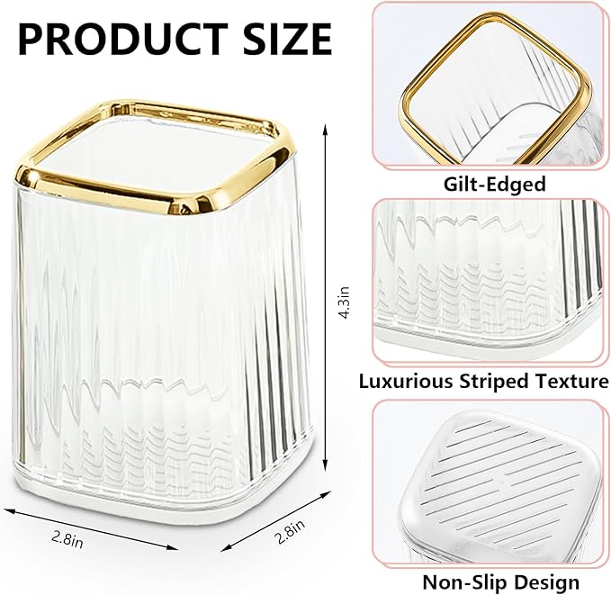Clear Pen Holder for Desk,Pencil Holder,Makeup Brushes Cup, Desk Pen Pencil Organizer Desktop Supplies and Accessories for Women, Pen Cup Pencil Caddy for Office Home Art Supply