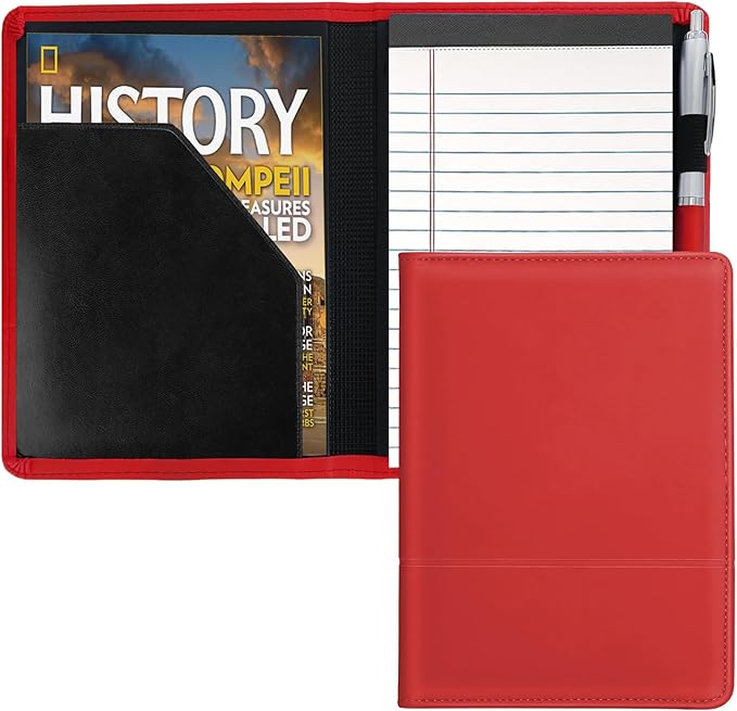 Padfolio/Portfolio Binder, Mini Padfolio Portfolio Binder 5 x 8 Legal Writing Pad, A5 Document Organizer Folder for Men Women, Red.