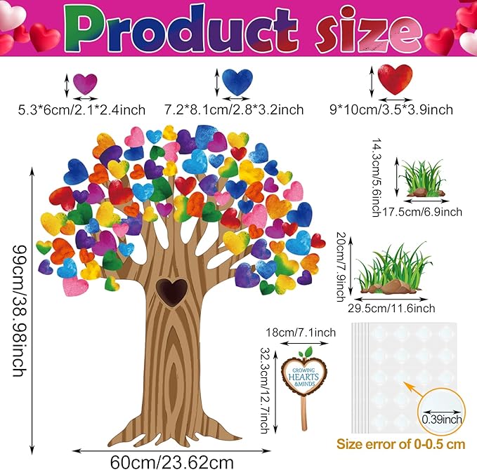 Pajean Classroom Decorations Tree Bulletin Board Set with Colorful Heart Cutouts Bulletin Board Classroom Decorations Gratitude Kindness Family Tree Wall Decor for Door Wall Chalkboards Decor