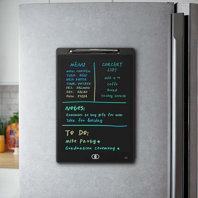 Magnetic Dry Erase Board for Fridge, 9.8”×6.7” Small LCD Writing Tablet Blackboard Grocery to Do List Magnet Pad Black White Whiteboard Adult Chore Chart Refrigerator Digital Notepad Message Center
