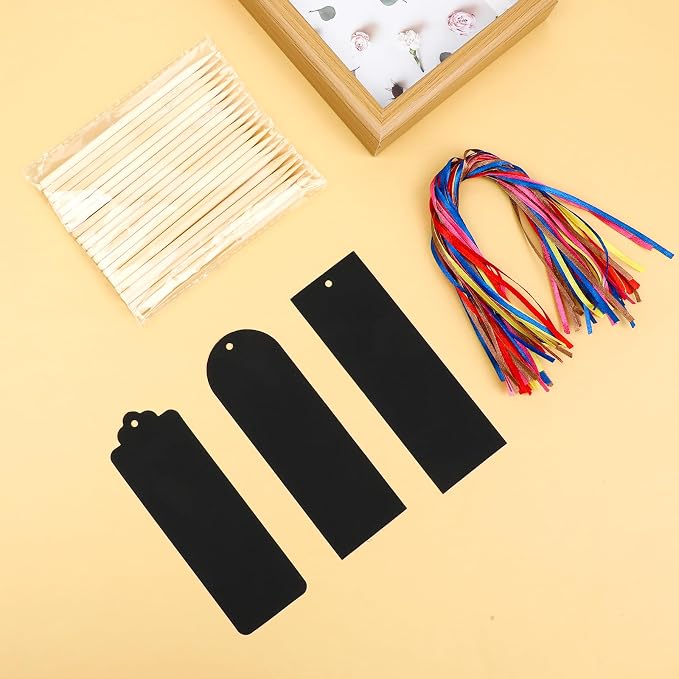 Dimeho Scratch Bookmarks, 48 Set Scratch Paper Art Bookmarks Craft Kits Party Favors Rainbow DIY Bookmark Hanging Gifts Tag with Scratching Tools Ribbon for Students Classroom Activities(3 Style)