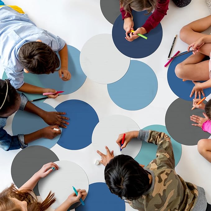 Newtay 24 Pack Dry Erase Dots Circles Colorful 10 Inch Removable White Board Marker Wall Sticker Decals Painted Wood Design Spots Set for Classroom Teachers Students Tables Desk (Blue Color)