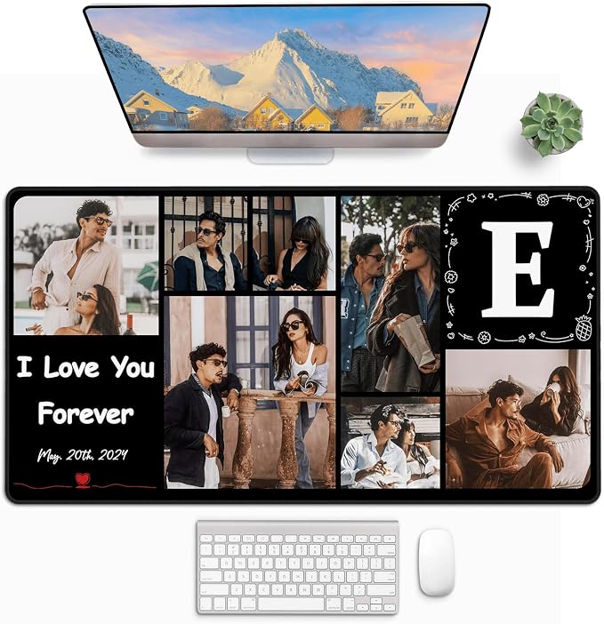 Mouse Pad Custom with Name and 7 Photos, Custom Mousepad 16*29.5in, Desk Mat for Keyboard Mouse, Desk Accessories, Gaming Desk Mat, Customized Gift for Men on Birthady Christams Anniversary