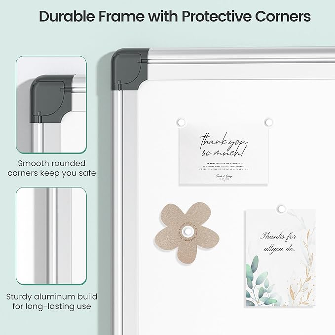 Magnetic White Board 36" x 24" for Wall, Dry Erase Board for Home Office, School, Study Room – Silver Aluminum Frame, 2 Markers, 4 Magnets, Eraser Included