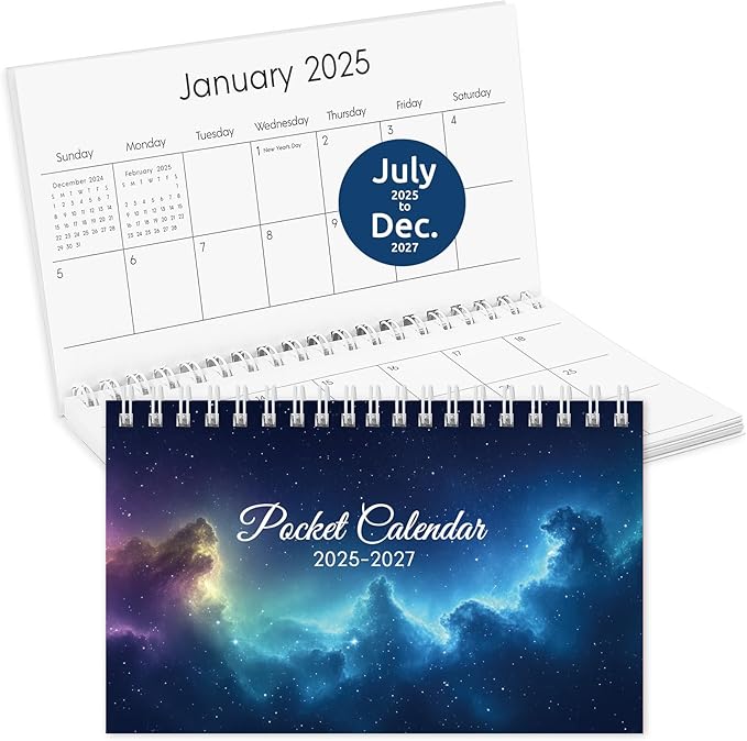 KONVINIT Pocket Calendar 2025-2027, Small Pocket Calendar 2026 for Purse - 3.5”×6.5” - Runs from July 2025 until December 2027, 2026 Monthly Planner with Coil for Organizing