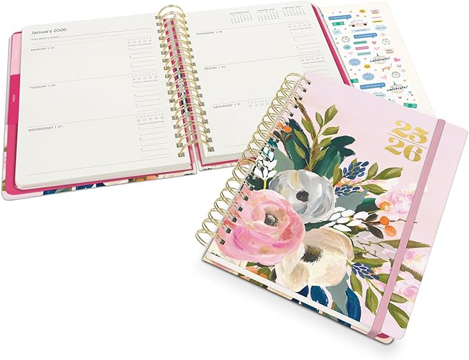 Orange Circle Studio 2026 Planner, Amazon Exclusive, Bella Flora, Tri-Tab Planners, Triple-Section, 9.6" x 7", Weekly Monthly Planner Calendar for School, Work, Includes Note Pages