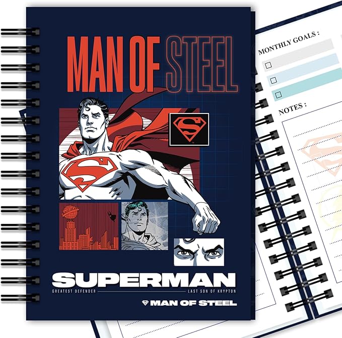 Superman Planner 2026, Superhero Weekly/Monthly Planner with Tabs, Hardcover Calendar Planner Monthly Agenda Spiral Notebook for Teacher Student Organizer Supplies (Plan D)