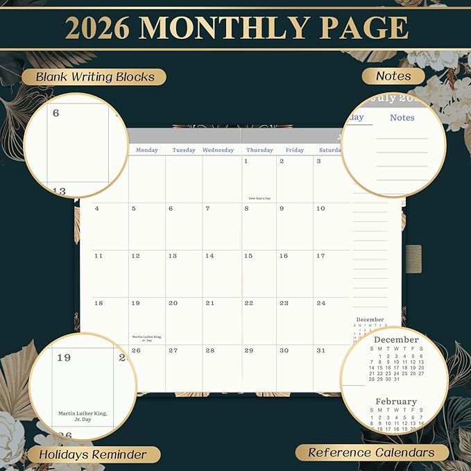 2026 Planner - 2026 Pocket Planner, Jan. 2026 - Dec. 2026, 6.2''×3.9''(A6 Size), 12 Months 2026 Small Calendar Planner, Hardcover, Pen holder, 2 Book Marks, Inner Pocket