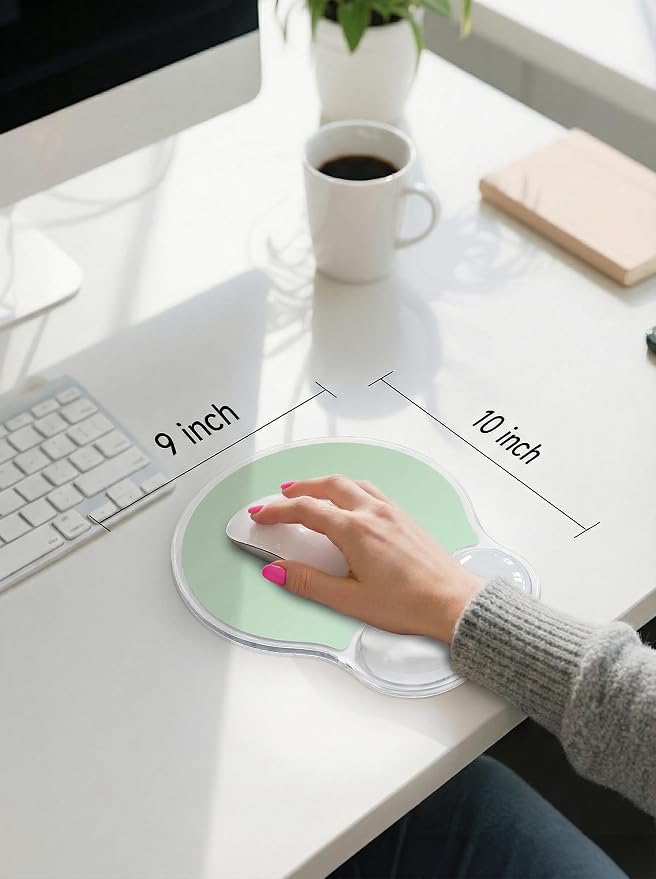 Ergonomic Gel Mouse Pad Wrist Rest Support for Desk, PU Base, Smooth Surface, Crystal Gel Cushion, Non-Slip Stability, Mousepad for Office/Home/Study Light Green AMP-05
