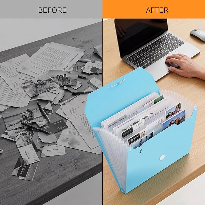 Comix Accordion File Organizer, 13 Pocket Expanding File Floder with Labels for A4/Letter Size Documents, Accordion File Folder for Office, Home, School（Blue）