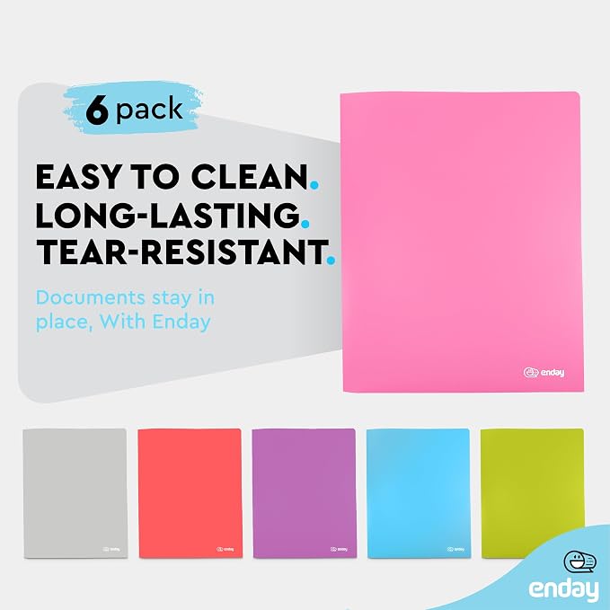 Folders with 2 Pockets Pink, Colored Plastic File School Folder Letter Size, Heavy Duty Poly Portfolio Folder with Two-Pockets, Also Available in Purple, Green, Red, Blue, and Grey, 1 Pc - By Enday