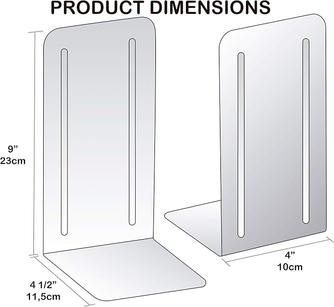 Acrimet Bookends for Shelves, Heavy Duty Steel Metal Book Ends, Non-Skid Book Stopper, Book Storage Holder for Home, Library, Jumbo Large Size 9" H x 4" W x 4 1/2" D, (White) (1 Pair / 2 Pieces)