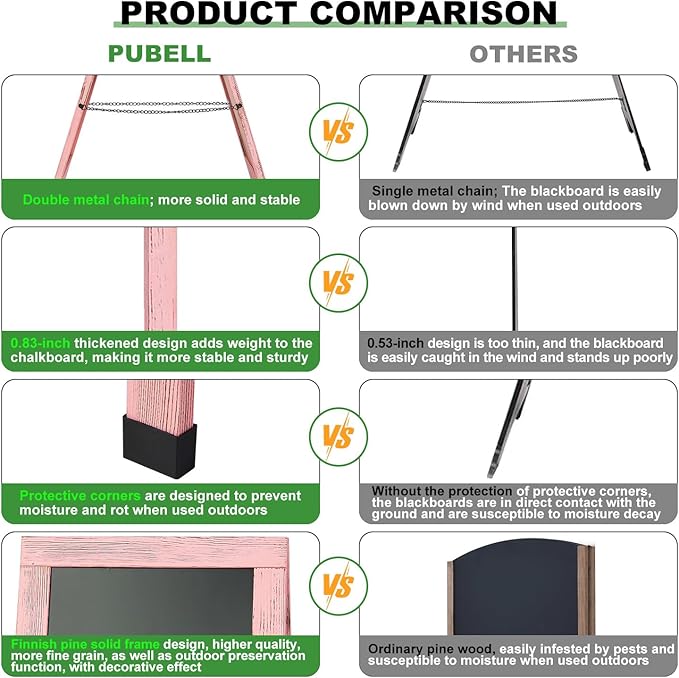 Large Sandwich A-Frame Chalkboard Sign - 40 x 20 Inches Pink Magnetic Wooden Chalk Board for Sidewalk, Stand up Double-Sided Outdoor Easel Display for Restaurant Cafe Shop Wedding Party or Business