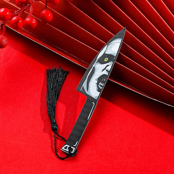 3Pcs Horror Movie Series Bookmarks, Featured Characters Halloween Themed Dagger Acrylic Bookmarks for Book Fans, Writers, Scholars, Bookworms, Friends (3Pcs Joker the Knife)