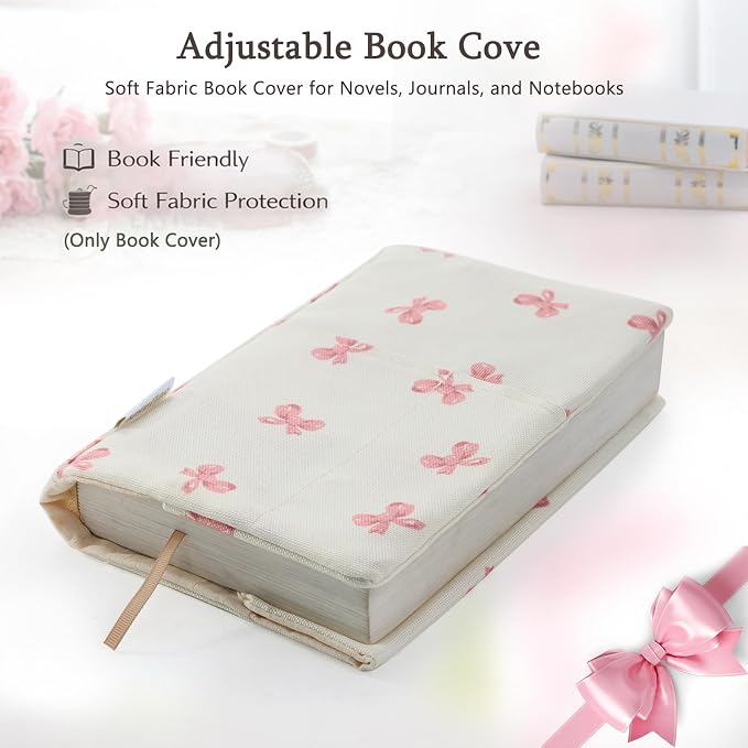 Aplufine Adjustable Fabric Book Cover with Elastic Band, Washable Reusable Book Sleeve for Hardcover Books, Textbooks, Novels & Journals, Book Protector with Pocket & Bookmark,Book Gift