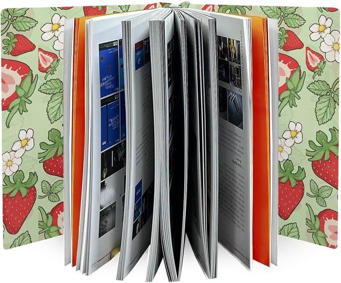 Dreaweet Green Book Sleeve Book Protector,Strawberry Print Book Covers for Paperbacks Textbook Hardcover up to 9 x 11 Inches,Washable Fabric,Book Sleeves for Women Girls