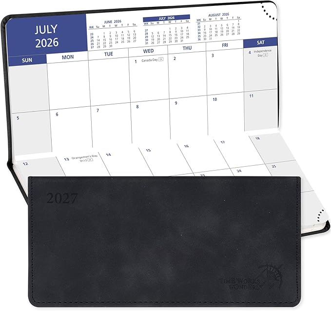 POPRUN Pocket Monthly Planner 2026-2027, Slim Size 3.25" x 6.75"(JUL 26-DEC 27), 18-Month Pocket Calendar for Purse, Academic Small Monthly Planner with PU Leather Softcover - Black