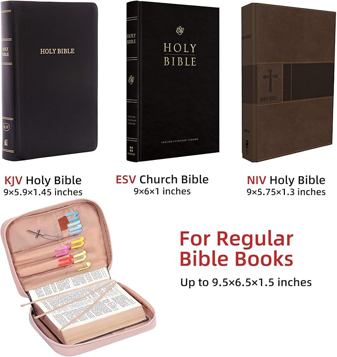 FINDCOZY Bible Cover for Women, Durable Carrying Book Case Church Bag for Biblical Accessories with Handle and Zippered Pocket, for Scriptures, Pink