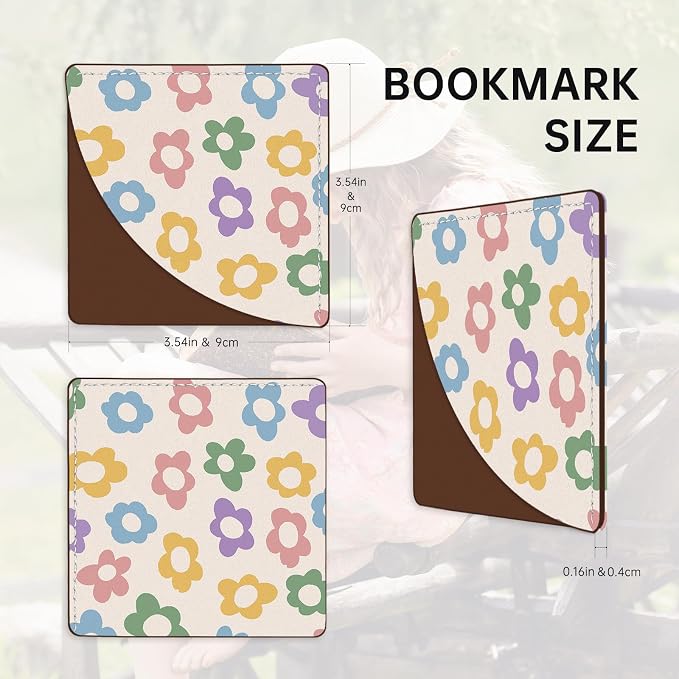 2 Pack Flower Leather Book Corner Bookmark, Durable Handmade Reading Accessories - Gifts for Readers, Women, Men, Teachers, Students 8