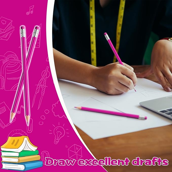 48 PCS Pink Pencils Bulk with Eraser, Pre-Sharpened HB Spring & Easter Pencils for Kids, School Supplies for Writing, Drawing & Easter Art Crafts (Pink)