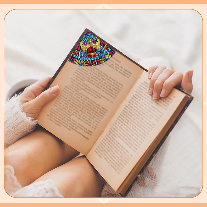 Ireer 12 Pcs 5D Diamond Painting Corner Bookmark Rhinestone PU Leather Diamond Painting Bookmark Triangle Art Bookmarks for Home Office Beginner Adults Birthday Mother Gift(Trendy Style)