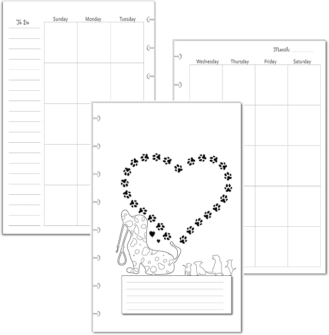 Undated Monthly Calendar Refills for Letter, Junior, Classic, Skinny, Mini size Discbound Planners Fİtts Happy Planners Levenger Circa TUL Staples Arc Notebook Office (8-Disc, 5.5"x8.5", Dog)