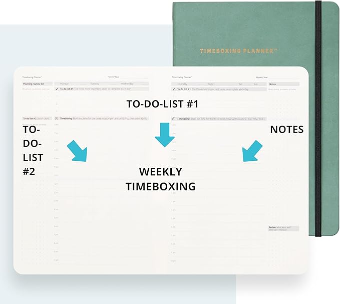 Timeboxing Planner - - Structure to Turn To-Do into DONE | 52-Week Undated Organizer for Students & Busy People | 7×9 Flexible Cover - Green