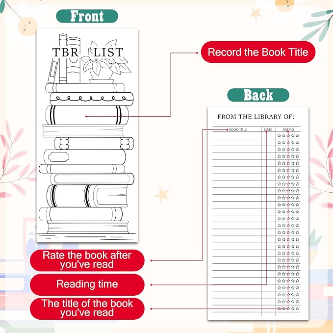 COcnny Reading Tracker Log Bookmarks - 100pcs Read List Book Mark for Reading Lovers, Color Your Own Timer Bookmark Bulk, Cute Bookish Items Study Records Tracker for Teacher Student Classroom Library