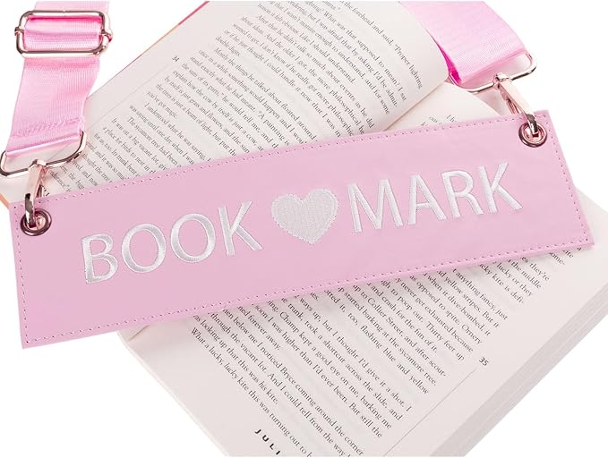 TIDOIRSA Detachable Strap Embroidered Leather Bookmarks Carrier for Woman,Readers,Book Lovers (Pink)