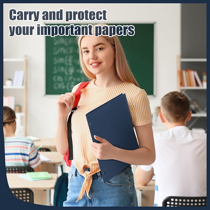Yeaqee 50 Pcs Plastic Folders with Pockets Bulk 3 Hole Punched 2 Pocket File Folders for 3 Ring Binder Divider Folder for Notebooks, Durable Poly for Office Home (Navy Blue)