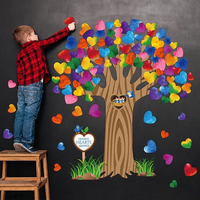 Pajean Classroom Decorations Tree Bulletin Board Set with Colorful Heart Cutouts Bulletin Board Classroom Decorations Gratitude Kindness Family Tree Wall Decor for Door Wall Chalkboards Decor