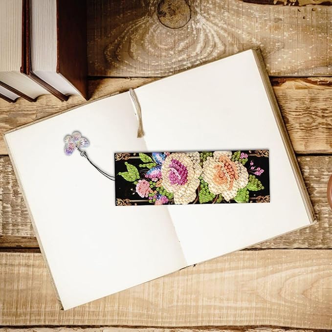ARTopet 6Pcs DIY Diamond Art Painting Bookmarks with Colorful Butterfly Pendant PET Bookmark Ornament Double Sided Pattern Single Sided Diamond Book Marker Clip Gifts Tags-04