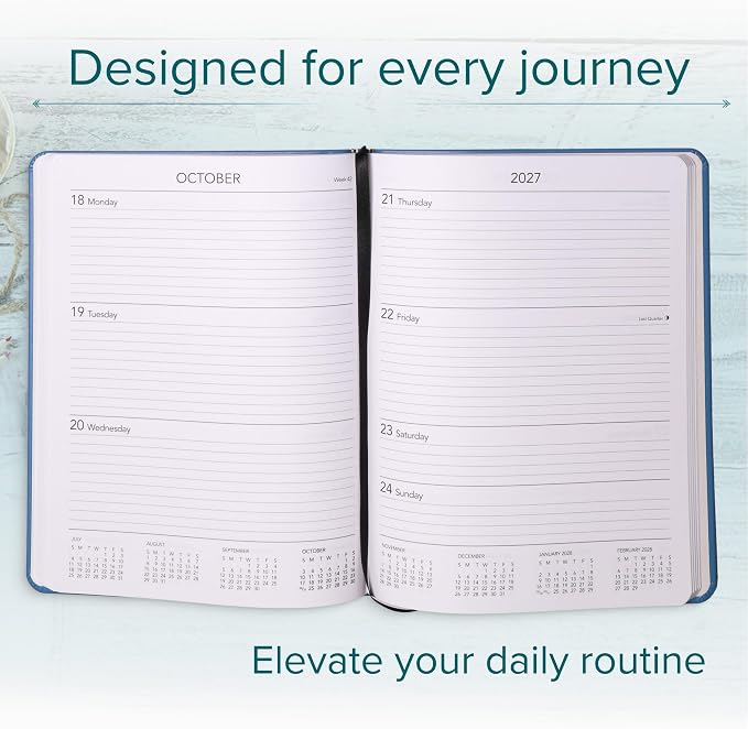 Harbor Large Weekly Monthly Planner 2027, Calendar Planner & Notebook - Durable Faux Leather, 192 Pages, Softcover & Book Bound - Cambridge Orchid Flower - 9.75x7.5"