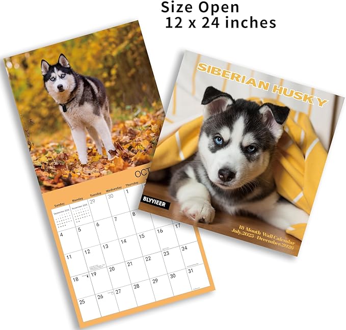 2025-2026 Wall Calendar,Siberian Husky Wall Calendar, 12" x 24" Open,Family Planner Calendar Organizer with Husky Images, for Dogs Lovers