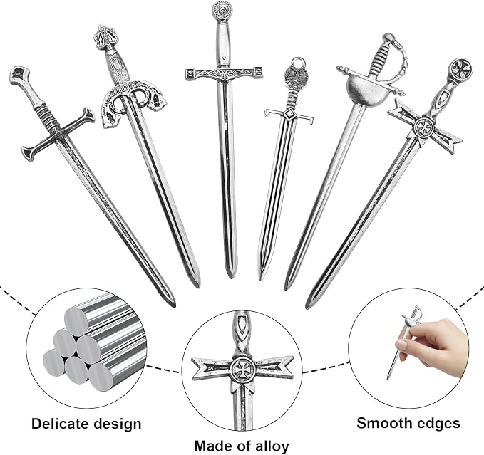 12 PCS Sword Bookmark Set - Metal Mini Swords Charms for Men, DIY Necklace Sword Keychain & Reading Accessories, Vintage Antique Gift for Book Lovers