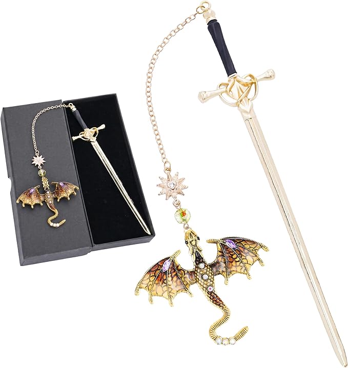 Fantasy Dragon Sword Bookmark - Vintage Metal Book Marks Gifts Unique Charm Page Marker for Reading Lovers Bookish Readers Women Men Boys Student Teacher Birthday School Accessories