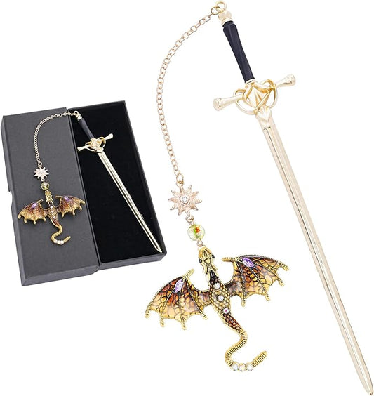 Fantasy Dragon Sword Bookmark - Vintage Metal Book Marks Gifts Unique Charm Page Marker for Reading Lovers Bookish Readers Women Men Boys Student Teacher Birthday School Accessories