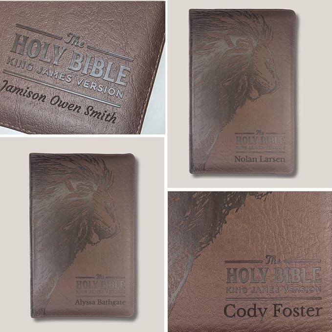 Personalized KJV Deluxe Holy Bible Walnut Brown Faux Leather Medium Print Size with Lion Head Design, Zipper and Index Tabs Custom with Name, Date or Text | Gift for Christian & Religious Celebrations