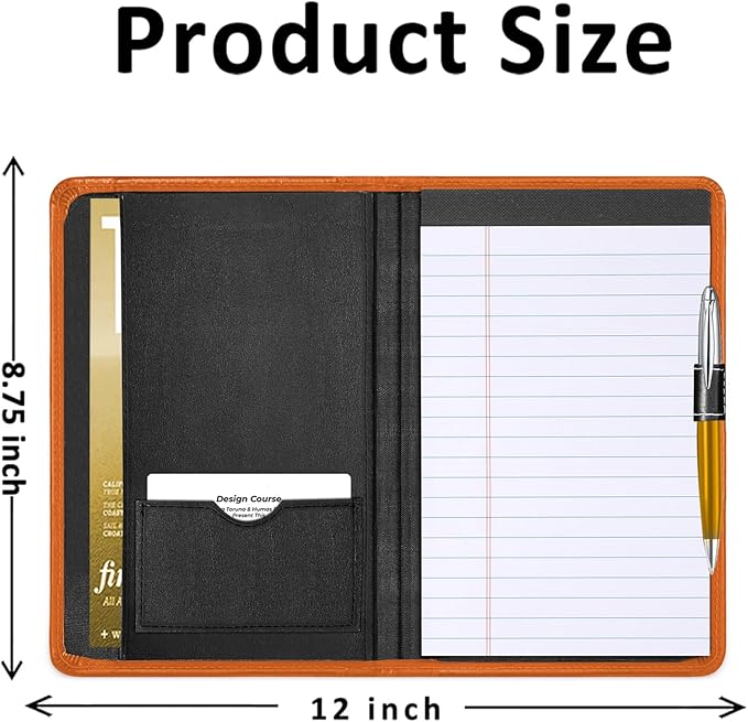Mini Padfolio/Junior Portfolio Folder Case, Business A5 Binder Organizer Notepad for Men Women, 5 x 8 Writing Pad Included, Orange